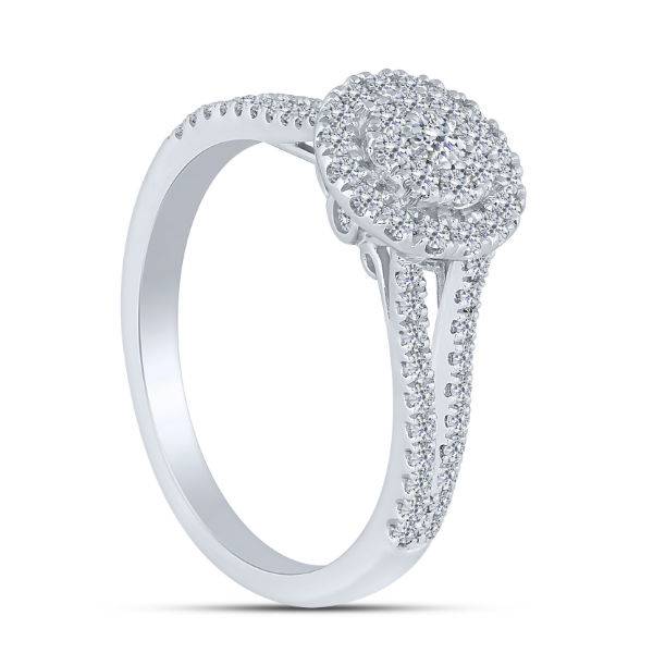 14K White Gold 0.50 CTW DIAMOND Round Halo ENAGAGEMENT Ring