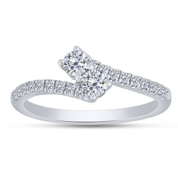 14K White Gold 0.63 CTW DIAMOND 2 stone Fashion Ring