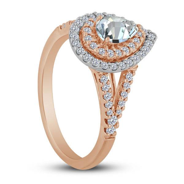 14K Two Tone 1.00 ctw Diamond Pear Halo Engagement Ring