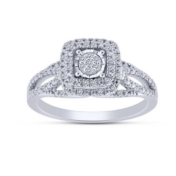 10K WHITE GOLD 0.20 CTW Diamond Cushion Ring
