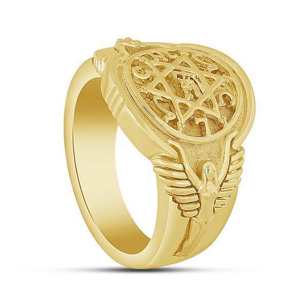 14k yellow gold religious men's ring