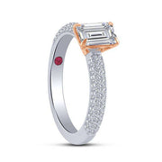 14K Two Tone 0.50 CTW Emarald Cut Diamond Semi Mount ENGAGEMENT Ring
