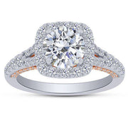 14K Two Tone Cushion Diamond Semi Mount Engagement Ring