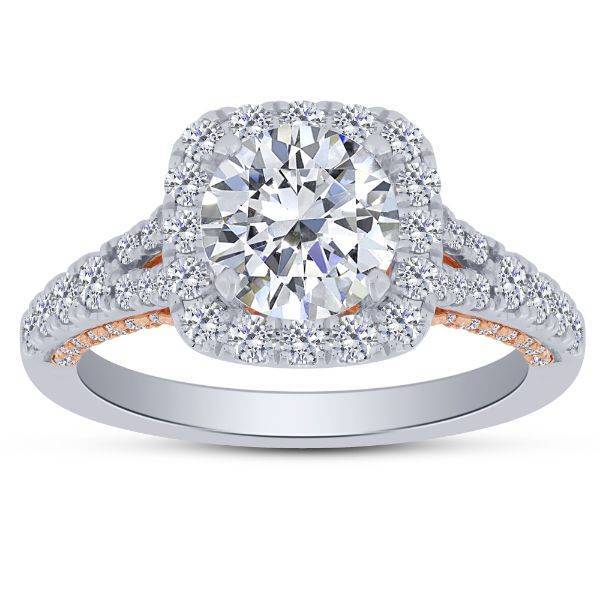 14K Two Tone Cushion Diamond Semi Mount Engagement Ring