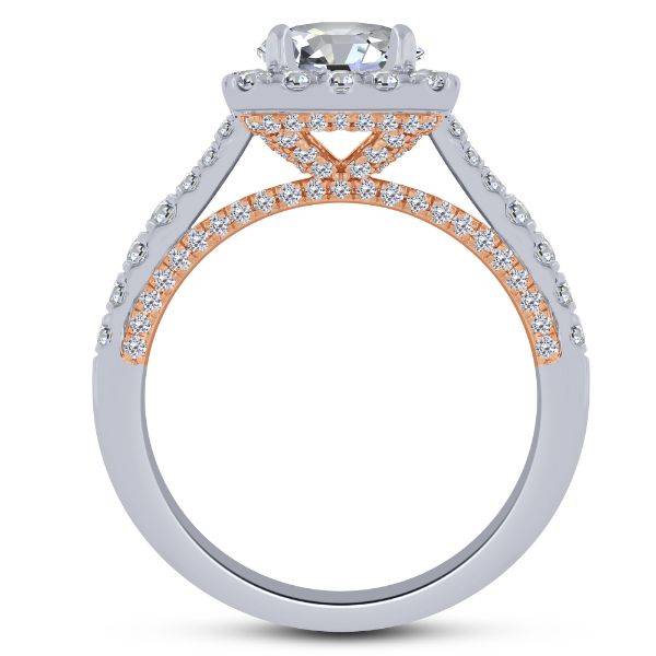 14K Two Tone Cushion Diamond Semi Mount Engagement Ring