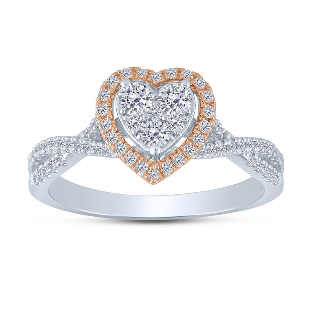 10K two tone 0.63 CTW Diamond Heart BRIDAL SET