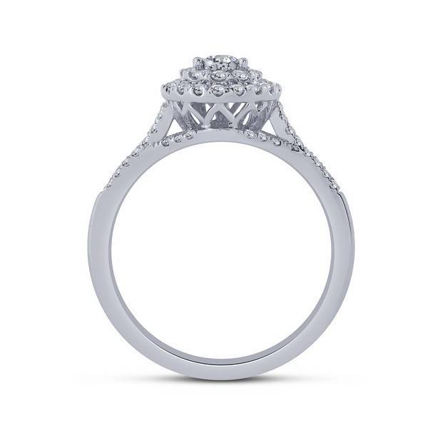 14K white gold 0.63 ctw Diamond pear halo Engagement Ring