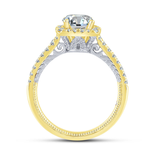 14k Two Tone 2.79 ctw Diamond vintage Semi Mount Engagement Ring