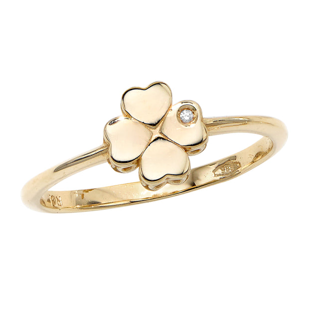 14K yellow Gold .005ct Diamond Clover Ring