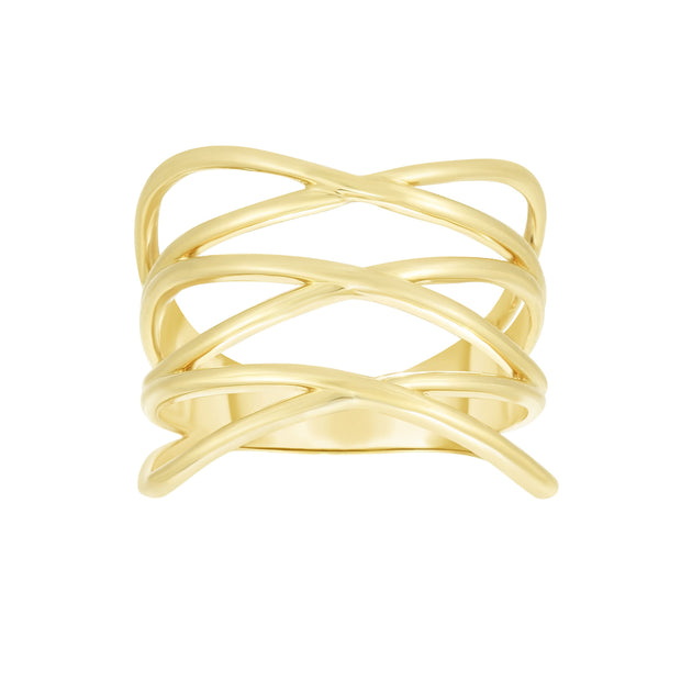 14K yellow Gold Triple Row Crisscross Ring