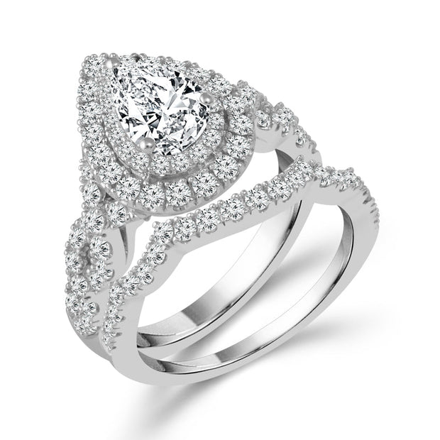 14K White Gold 2.25 Ctw Diamond Pear Bridal Set