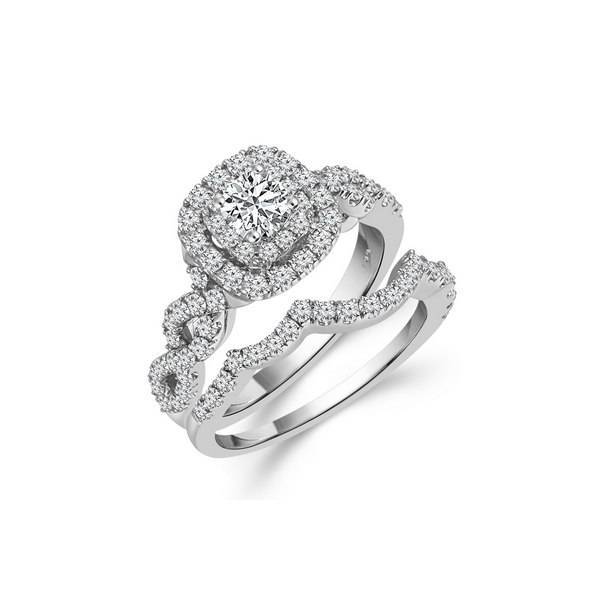 14K WHITE GOLD 1.00 CTW Diamond CUSHION Bridal SET