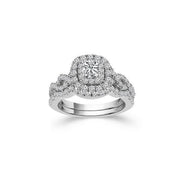 14K WHITE GOLD 1.00 CTW Diamond CUSHION Bridal SET