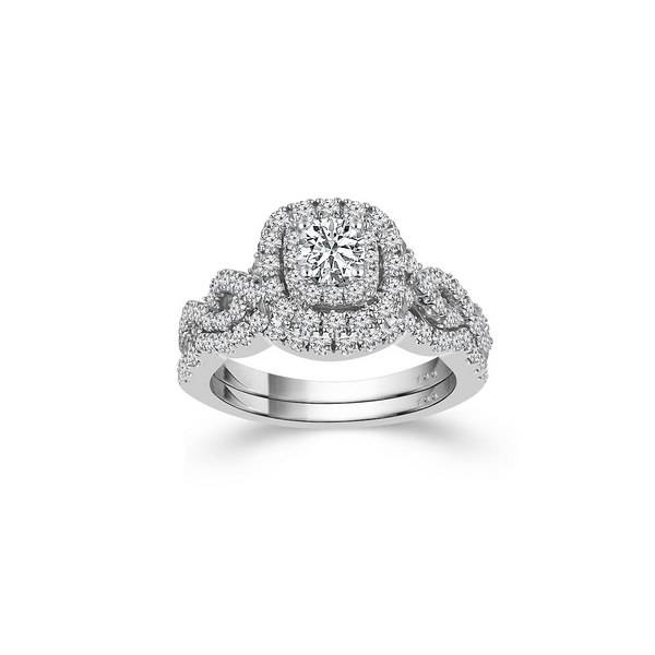 14K WHITE GOLD 1.00 CTW Diamond CUSHION Bridal SET