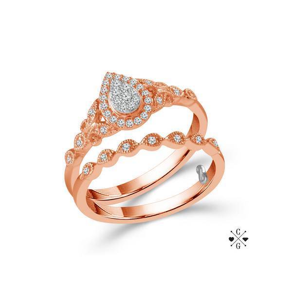 10K Rose Gold 1/6 ctw Diamond Pear Bridal Set