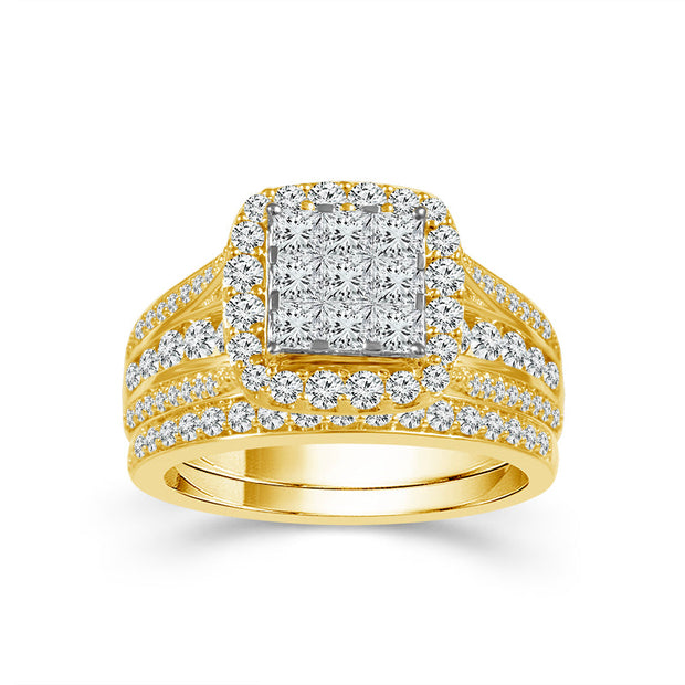 10K Yellow Gold 1.5 CTW Quad DIAMOND Bridal SET