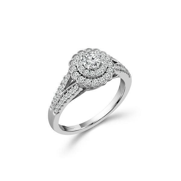 10k White Gold 3/4 ctw Diamond flower Bridal Set