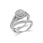 10k White Gold 3/4 ctw Diamond flower Bridal Set