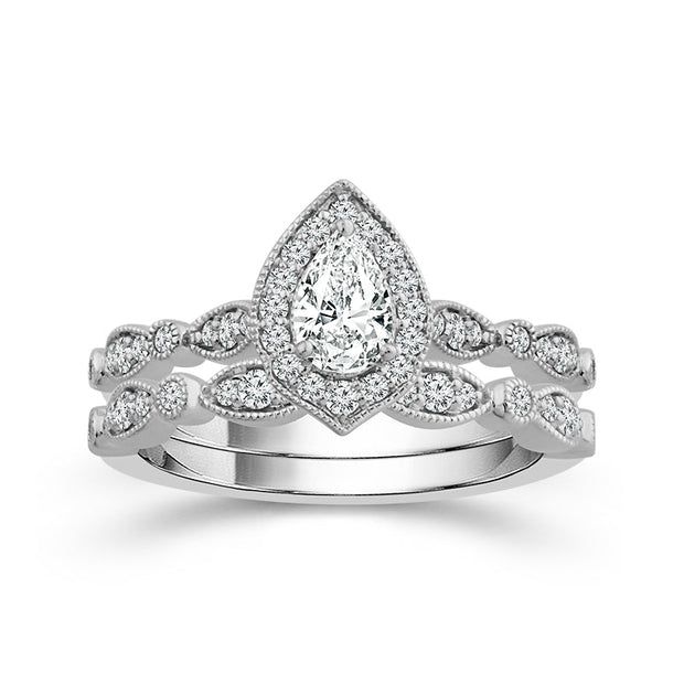 14K White Gold 0.625 Ctw Diamond Pear Bridal Set