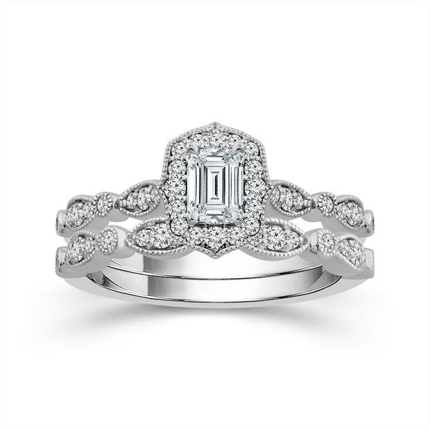 14K White Gold 0.625 Ctw Emerald Bridal Set