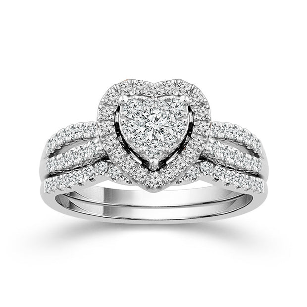 10K White Gold 0.75 CTW HEART Bridal SET