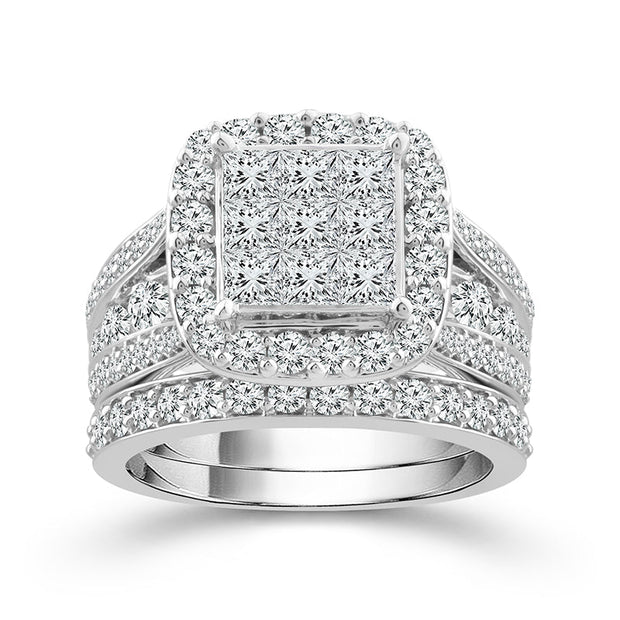 10K White Gold 3.00 CTW DIAMOND Cushion Bridal SET