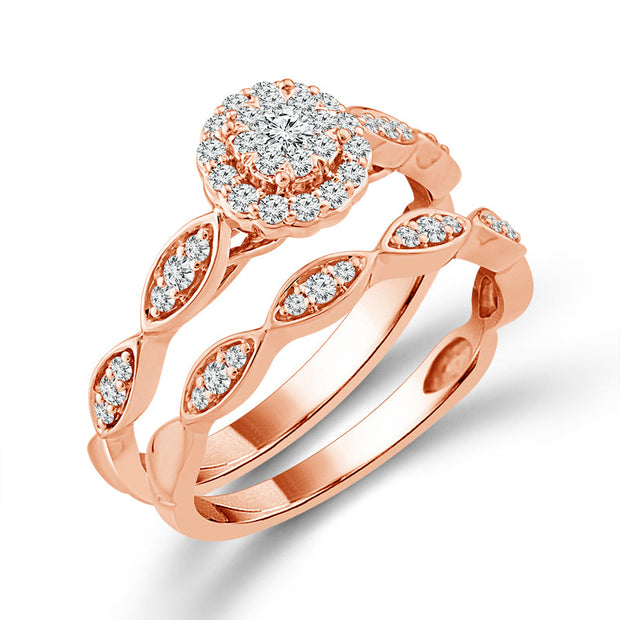 10K Rose Gold 3/8 CtW DIAMOND ROUND Bridal Set
