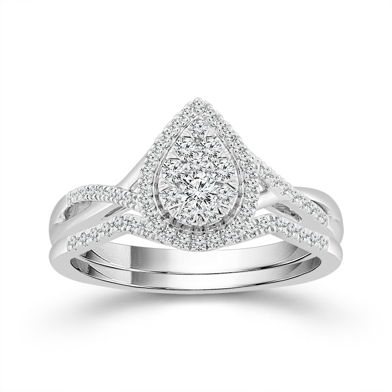 10K White Gold 3/8 ctw Diamond Pear Bridal Set
