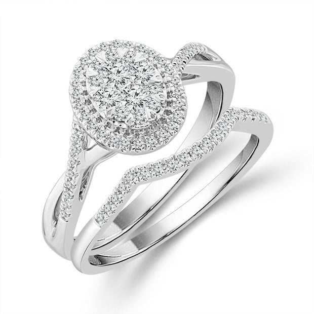10k White Gold 3/8 Ctw Round Diamond bridal SET