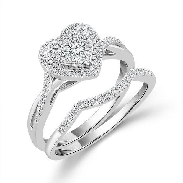 10K White Gold 3/8 CtW Heart DIAMOND Bridal SET