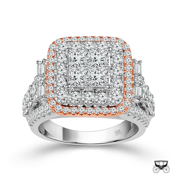 14K Two Tone  3 CTW Diamond Quad Engagement Ring