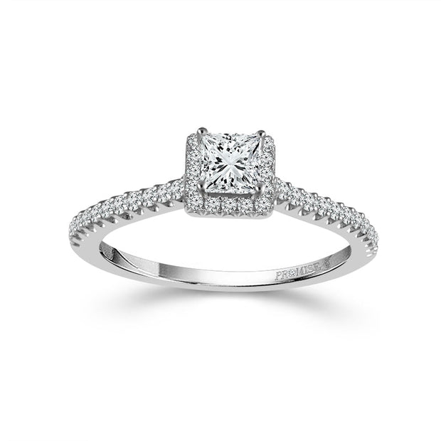 14K White Gold 0.50 Ctw Princess Cut Diamond Promise Ring