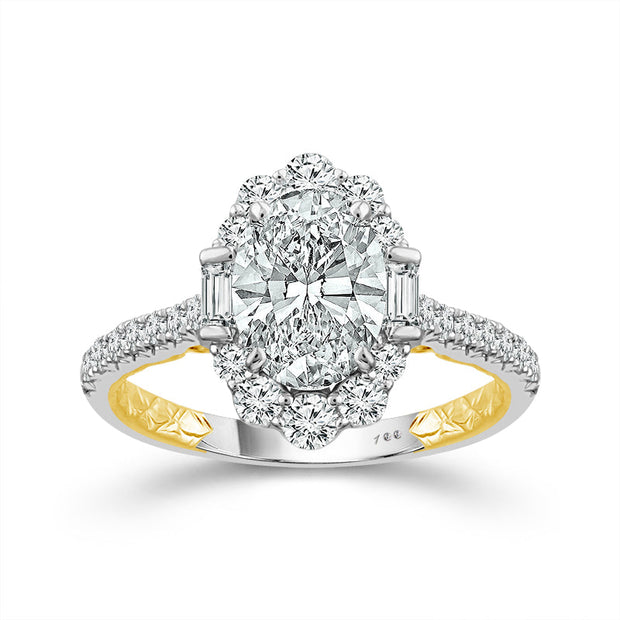 14KT Two Tone 3/4 CTW diamond OVAL Engagement Ring