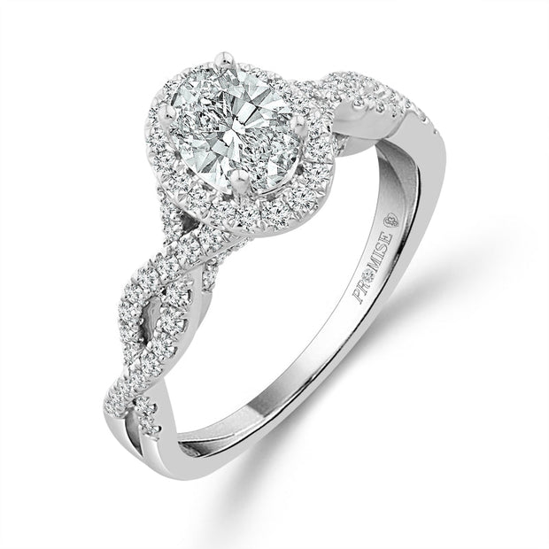 14K White Gold 0.875 Ctw Oval Diamond Ring