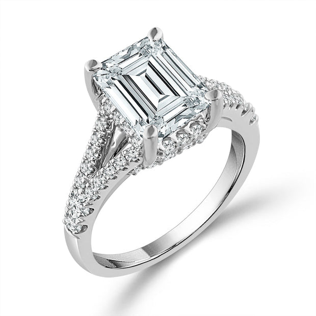 14K White Gold LAB-GROWN 2.75 Ctw Emerald Diamond Ring
