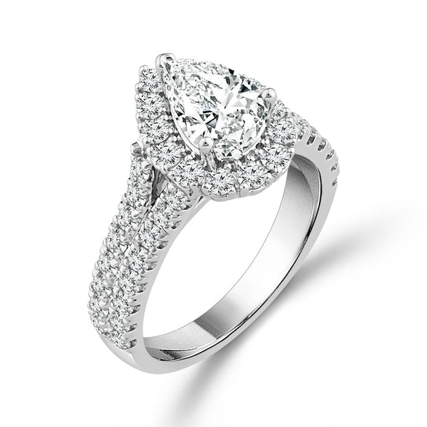 14K White Gold 2 Ctw Pear Cut Diamond Ring
