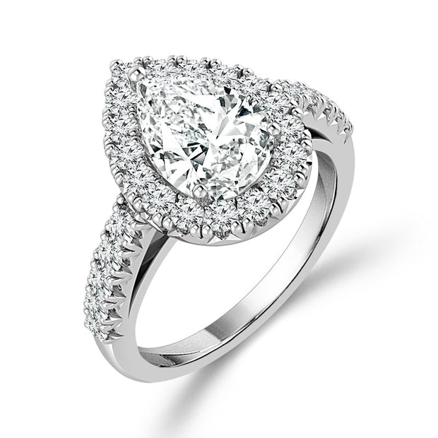 14K White Gold 2.00 Ctw diamond Pear engagement Ring