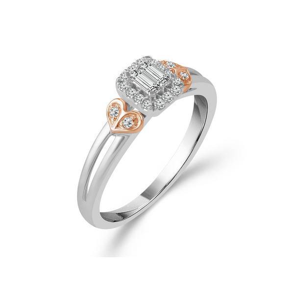 10K Two Tone Halo 0.20 Ctw Heart Promise Ring