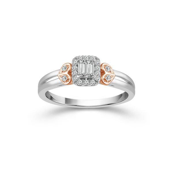 10K Two Tone Halo 0.20 Ctw Heart Promise Ring