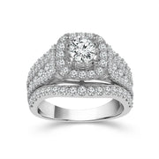 14K White Gold 1.50 Ctw Diamond Cushion Engagement Ring