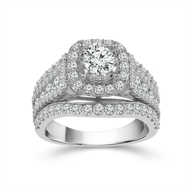 14K White Gold 1.50 Ctw Diamond Cushion Engagement Ring