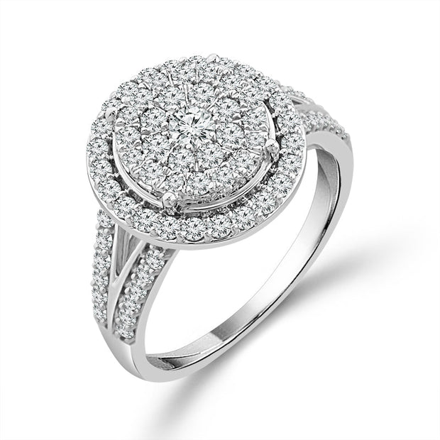 10K White Gold 1 Ctw Diamond Round Engagement Ring