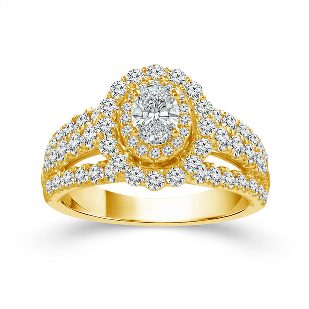 14K Yellow Gold 1.63 Ctw Oval Diamond Engagment Ring