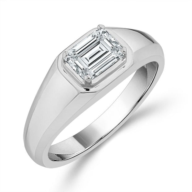 14K White Gold LAB-GROWN 1 Ctw Emerald Diamond Men's Ring