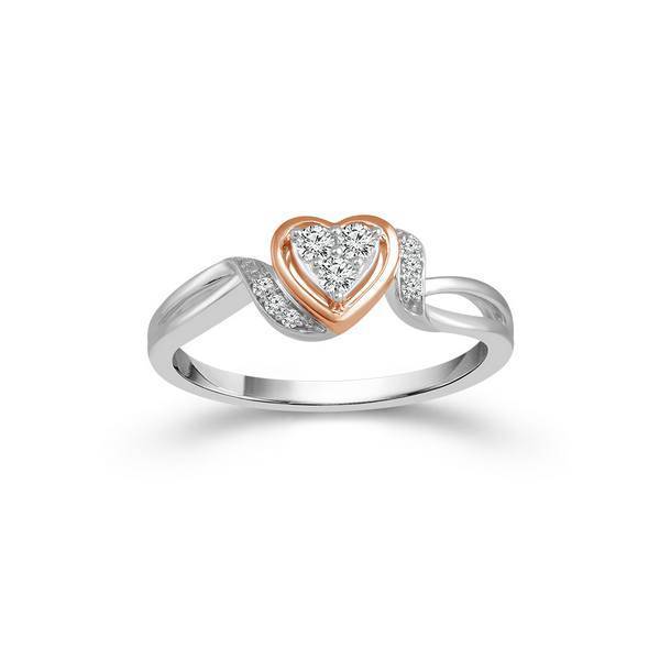 925 Silver Rose Gold Accent Heart Promise Ring