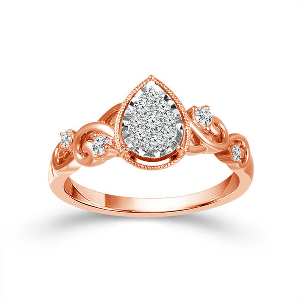 10K Rose Gold 0.20 CtW Diamond PEAR PROMISE Ring