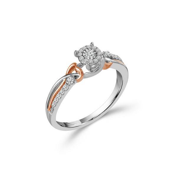 10K Two Tone 1/8 ctw Halo Diamond Promise Ring