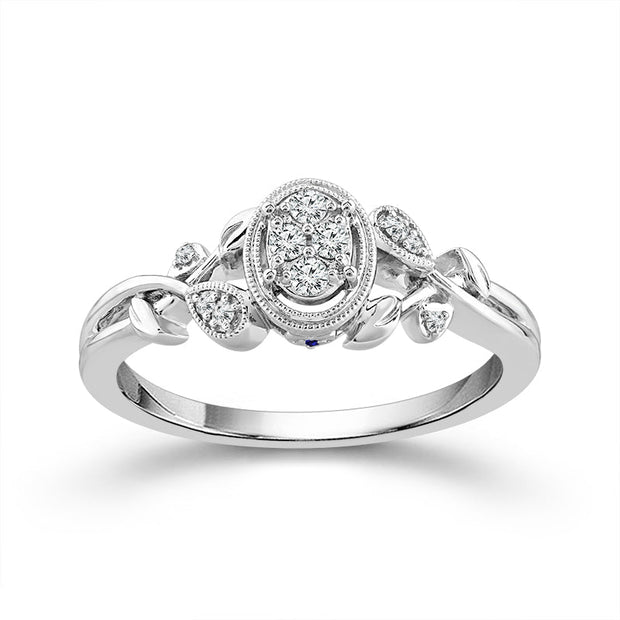 SILVER 925 0.10 CTW Diamond Oval Promise Ring