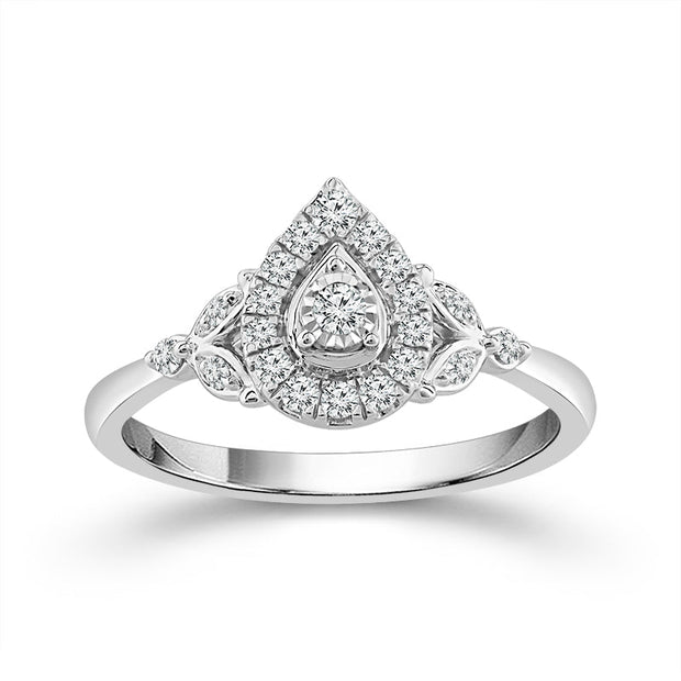 10K White Gold 0.20 CTW Pear Diamond PROMISE RING