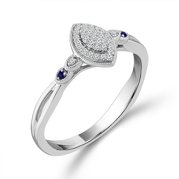 10K White Gold 0.085 CTW Diamond Sapphire Promise Ring